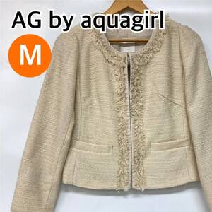 AG by aquagirl エージーバイアクアガール ジャケット ブレザー ノーカラージャケット オフホワイト系 レディース Mサイズ【CT540】