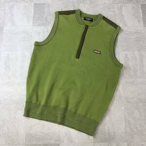 良品　Munsingwear マンシングウェア ハーフジップベスト　ニットベスト GOLF ゴルフウェア スポーツウェア　肩ヨーク グリーン サイズM