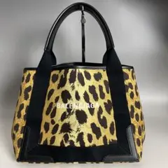 Balenciaga 美品 レオパード ネイビーカバス S ハンドバッグ 豹柄