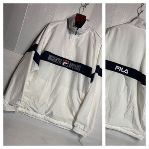 ヴィンテージ FILA フィラ　ロゴ刺繍　ラインデザイン　ハーフジップ　プルオーバー　ジャケット　ジャンパー　白×紺×赤　XL ホワイト