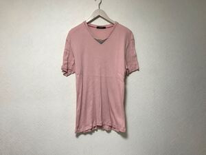 本物コムサメンCOMMECAMENコットンVネック半袖TシャツメンズサーフアメカジミリタリービジネススーツモードゴルフドレスLLピンクXL