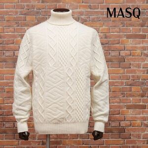 秋冬/MASQ/50サイズ/ケーブル編みニット 肉厚ローゲージ タートルネック イタリア製 新品/白/ホワイト/ja338/