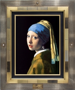 ジークレー版画 額装絵画 UVカットアクリル Vermeer フェルメール作 「真珠の耳飾りの少女」サイズ額外寸約506X406mm