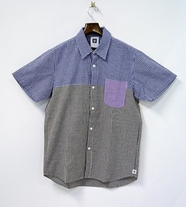 SWAGGER スワッガー MIX GINGHAM CHECK SHIRTS ミックスギンガムチェックシャツ L NAVY ネイビー 切替