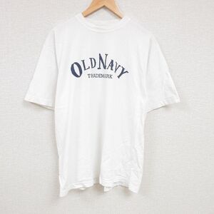 XL/古着 オールドネイビー OLD NAVY 半袖 ビンテージ Tシャツ メンズ 00s ビッグロゴ コットン クルーネック 白 ホワイト 24