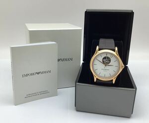 29 稼働品 EMPORIO ARMANI エンポリオアルマーニ ARS-3301 白文字盤 裏スケ 自動巻 メンズ腕時計 箱付 説明書付