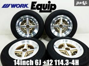 【 キレイ 】 WORK ワーク Equip エクイップ 14インチ 6J +12 PCD 114.3 4H 18年製 タイヤ 付き ホイール 4本 AE86 ハコスカ 旧車 棚34A