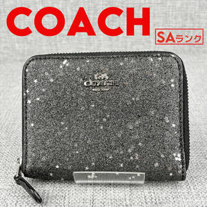 超美品★COACH コーチ ジッピーウォレット ミッドサイズ財布 キラキラサンド＆ペプルドレザー 本革 黒