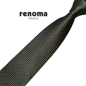 ★やや細め★高級ネクタイ★renoma★グリーン系 パターン柄 ネコポス可 レノマ イタリア製 シルク USED クリーニング プレス済み t1003