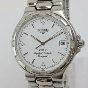 2405-637 ロンジン クオーツ 腕時計 LONGINES L1.672.4 コンクエスト V.H.P. パーペチュアルカレンダー 白文字盤 純正ブレス