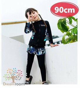 kids 3点セット エスニック柄パーカータイプ ラッシュガード+海水パンツ+レギンス セットアップ 女の子【90cm】 K-236