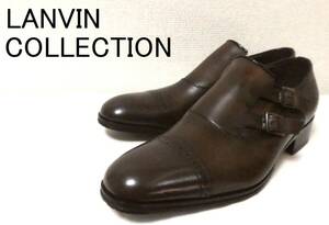 正規品 新品 LANVIN COLLECTION ランバンコレクション アンティーク加工 ダブルモンクストラップ ビジネスシューズ 革靴 24.5 こげ茶