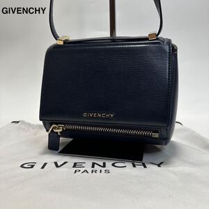 i44【極美品】保存袋付　ジバンシー　GIVENCHY　パンドラ　ネイビー　紺　レザー　ショルダーバッグ