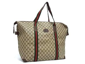 1円 ■美品■ GUCCI グッチ 156 19 012 オールドグッチ ヴィンテージ GG柄 シェリーライン PVC×レザー トートバッグ ブラウン系 FG2127