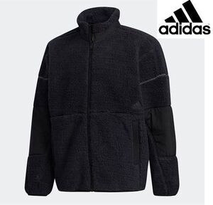 ◆C6 新品 定価12,100円 adidas アディダス ボアフリースジャケット【L】黒 ドロップショルダー 暖かい着心地 ブルゾン