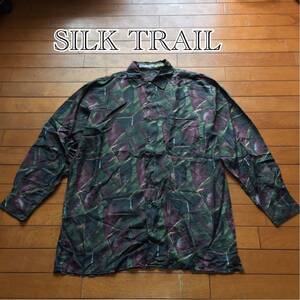 ★【 SILK TRAIL by ROBERT STOCK 】★ 100%シルク 総柄シャツ★サイズL★ i-432