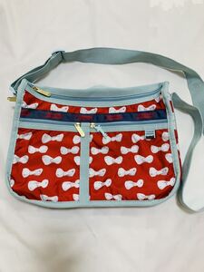 美品 レスポートサック LeSportsac レスポ ツモリチサト コラボ リボン 赤 斜め掛け ショルダーバッグ ねこ