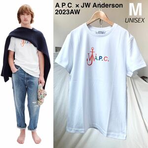 M 新品 2023AW A.P.C. アーペーセー X JW ANDERSON アンダーソン コラボ 厚手 ロゴ Anchor Tシャツ 定2.2万 ホワイト メンズ APC 送料無料