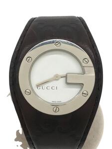 GUCCI◆クォーツ腕時計/アナログ/レザー/WHT/BRW/YA137104A