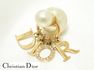 5284[T] 人気♪Christian Dior/ディオール/トライバル ピアス ゴールドカラー ラインストーン フェイクパール/片耳のみ！