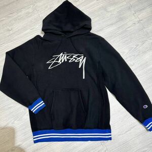 【即決】STUSSY champion Mサイズ リバースウィーブ オールド ステューシー トレーナー パーカー フーディー ブラック 刺繍ロゴ