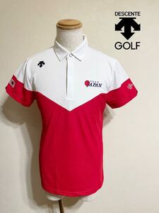 【美品】 DESCENTE GOLF デサント ゴルフ TEAM JAPAN ドライポロシャツ 日本代表 ウェア トップス サイズL 半袖 赤 白 JMDGM1637S