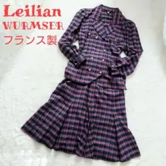 Leilian made in France セットアップ 金ボタン ウール