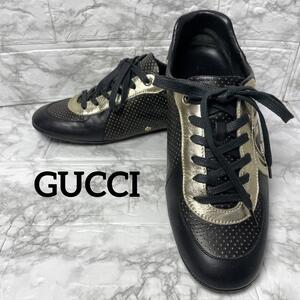 未使用級　GUCCI グッチ　スニーカー　ブラック　ゴールド　インターロッキング　マーモント　靴　レザー　シューズ