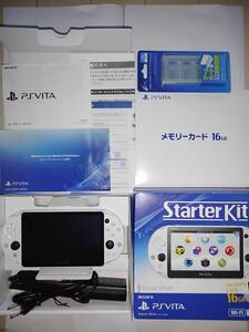 【送料込・美品】 PS VITA wifiモデル（PCH-2000）グレイシャーホワイト 本体（付属品有）+ Starterkit(16GBメモリーカード他）