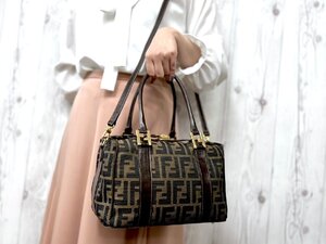 極美品 FENDI フェンディ ズッカ ハンドバッグ ショルダーバッグ バッグ ナイロンキャンバス×レザー 茶 2WAY 78069Y