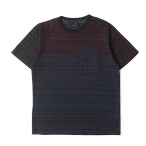 Paul Smith ポールスミス Tシャツ サイズ:M グラデーション マルチボーダー リンガーネック ポケット Tシャツ PS マルチカラー 日本製