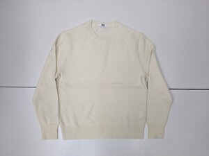 16．カシミア 100% ユニクロ 無地 クルーネック カシミヤ ニット セーターUNIQLO レディースM アイボリー系x401