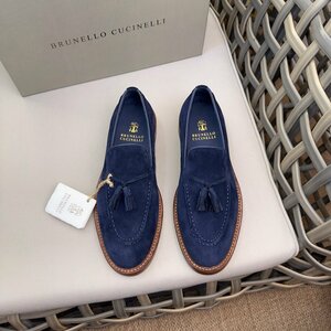 Brunello Cucinelli ブルネロクチネリ フリンジ ペニー メンズ シューズ　 靴　 ローファー 　ネイビー　サイズ選択可能