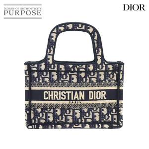 新品同様 クリスチャン ディオール Christian Dior オブリーク ブック トート ミニ バッグ キャンバス ネイビー S5475ZRIW 90251625