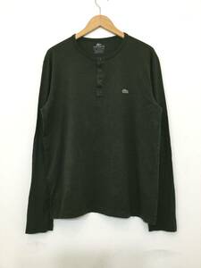 LACOSTE ラコステ コットン長袖Tシャツ ロンT 胸ロゴ ヘンリーネック サイズ5 カーキ系 良品小傷 