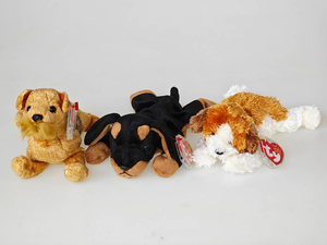 Tyぬいぐるみ Ty Beanie Babies レアもの いぬ３体 タグはカバー付 コレクター ケースで保管