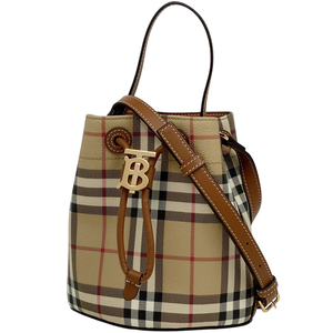 バーバリー BURBERRY スモール BT バケット バッグ 2WAY ハンドバッグ 巾着 コーティングキャンバス ベージュ マルチカラー レディー 中古