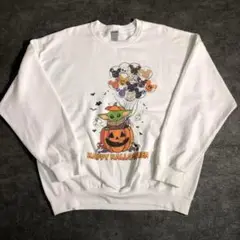 【ハロウィン】Disneyキャラ　プリントスウェット　白　古着　ZAS3