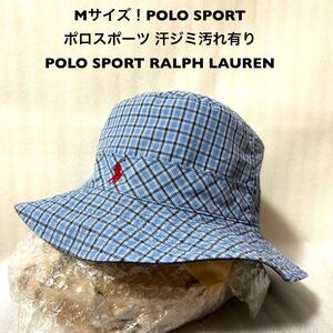 Mサイズ！POLO SPORTポロスポーツ古着バケットハット サファリハット チェック柄×赤ポニー刺繍 台湾製汗ジミ汚れ有り→要サイズ状態確認！