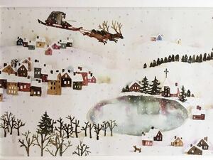 【いわさきちひろ】絵柄34種展開「クリスマスの詩」印刷物 木製額装44.1×33.8cm 児童画 クリスマス 絵柄違い有り