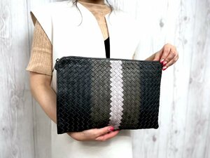 極美品 BOTTEGAVENETA ボッテガヴェネタ イントレチャート セカンドバッグ クラッチバッグ バッグ レザー ダークグレー系 メンズ A4可72039