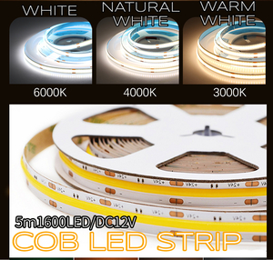 【Natural White】COB LEDテープライト フレキシブル 高輝度 320LED/m 5m 8mm幅コブライト