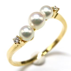 1円〜!!美品!!MIKIMOTO(ミキモト)▼K18 アコヤ本真珠ベビーパール/天然ダイヤモンドリング▼D 約1.8g 約16号 ring 指輪 EB5/ZZ S928