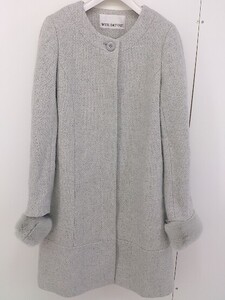 ◇ NATURAL BEAUTY BASIC ウール混 長袖 ノーカラー コート サイズM グレー レディース