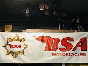 BSA 特大 バナー ハーレー トライアンフ ナックル 英車 UK 英国 ダート ノートン ガレージ ショベル パン FL FX FXR バイカー 世田谷