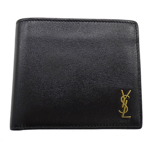 サンローラン SAINT LAURENT 財布 メンズ ブランド 二つ折り財布 カーフレザー ブラック ゴールド金具 YSLロゴ 610193