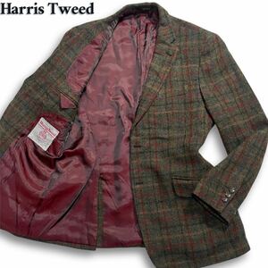 極美品/希少XL◎ ハリスツイード Harris Tweed テーラードジャケット チェック 格子柄 グリーン系 ボルドー 秋冬◎ 希少カラー◎