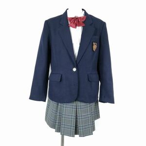 1円 ブレザー マイクロミニスカート リボン 上下4点セット 女子 学生服 愛媛済美高校 紺 制服 中古 ランクC NA1517