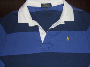 ★良品 POLO RALPH LAUREN / 長袖 ラガーシャツ ストライプ/ L 14-16(肩幅43cm身幅46cm着丈65cm袖丈58cm) ★　