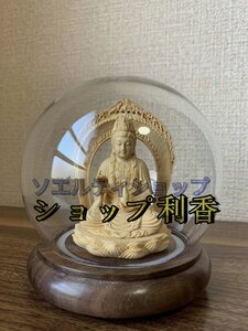 美品★仏像 観音菩薩 観音菩薩様像 ツゲ 木彫 仏具 (約)高13cm×幅12cm×奥行12cm